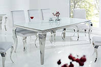 Сучасний обідній стіл бароко 200см білий срібний / 37904