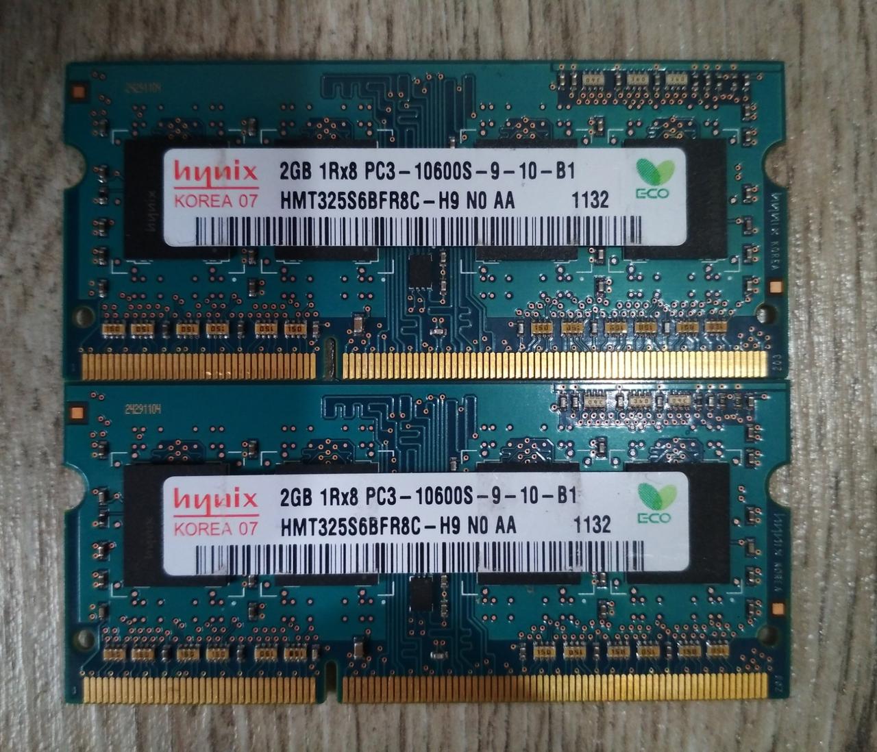 Для ноутбука 4GB 2x2GB DDR3 1333MHz Hynix PC3 10600S 1Rx8 RAM Оперативна пам'ять