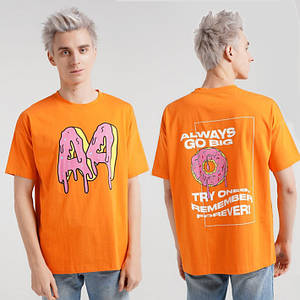 Жовтогаряча футболка Пончик А4 (Принт із двох сторін)