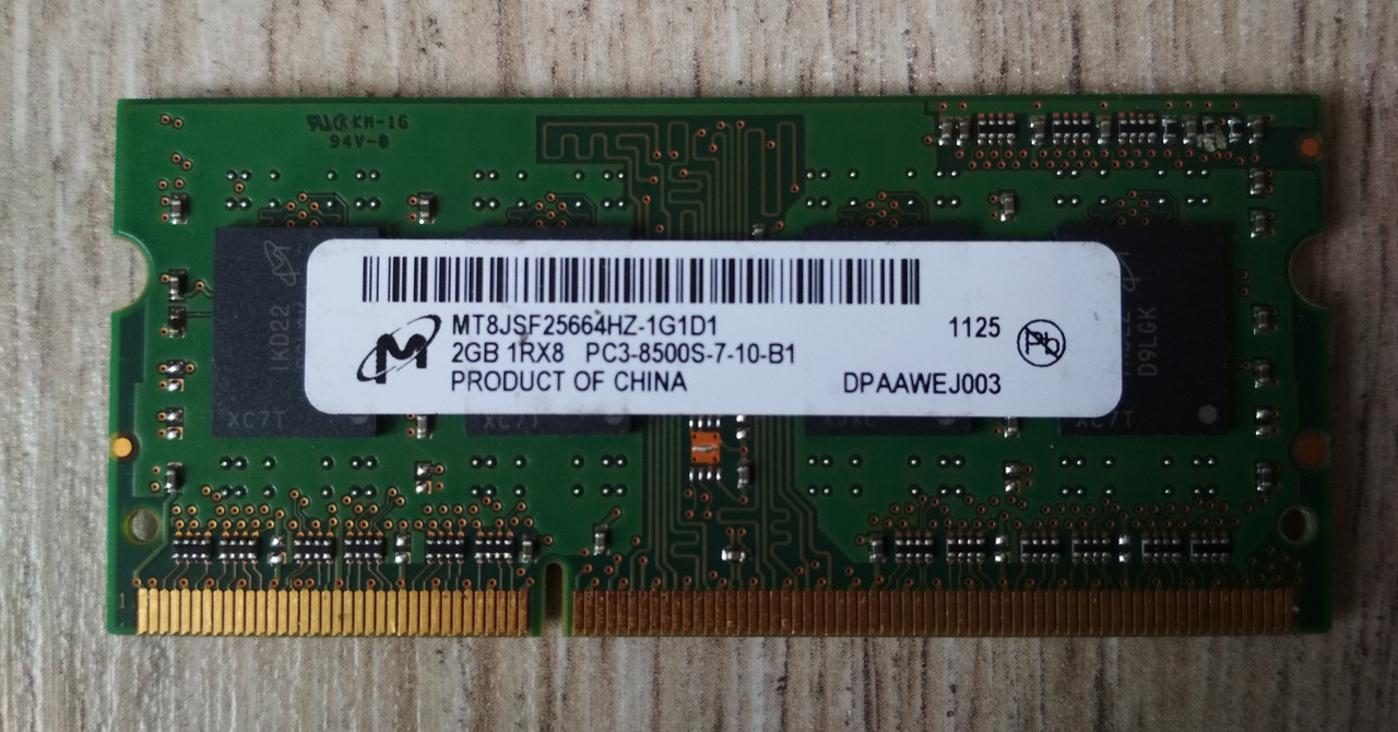 Для ноутбука 2 GB DDR3 1066MHz Micron PC3 8500S 1Rx8 RAM Оперативна пам'ять