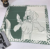 Женский красивый шелково-атласный платок с цветком Орхидеи 90*90 Турция зеленый