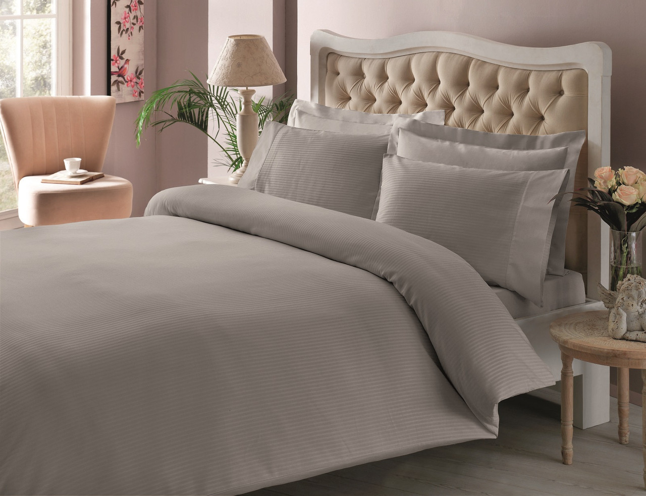 Постільна Білизна TAC Premium Basic Stripe Satin Antracite