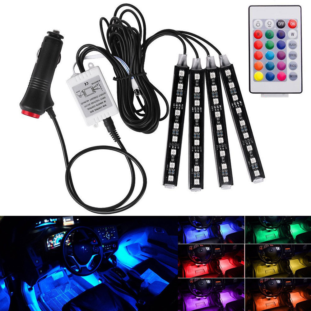 Багатобарвна світлодіодна Led RGB-підсвітка салону ніг днища авто з пультом, 16 кольорів