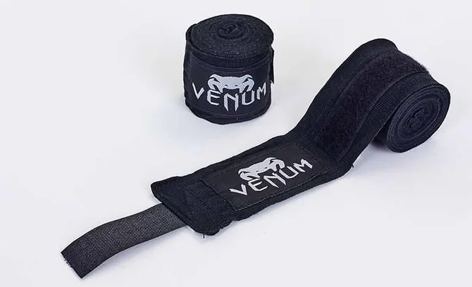Боксерські бинти Venum 3.5 метра еластан Чорні 2 шт (KG-1832)