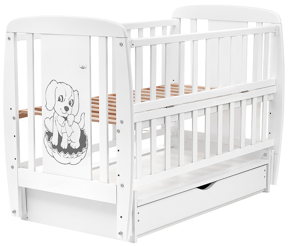 Ліжко Babyroom Песик DSMYO-3 маятник, ящик, відкидний бік бук білий