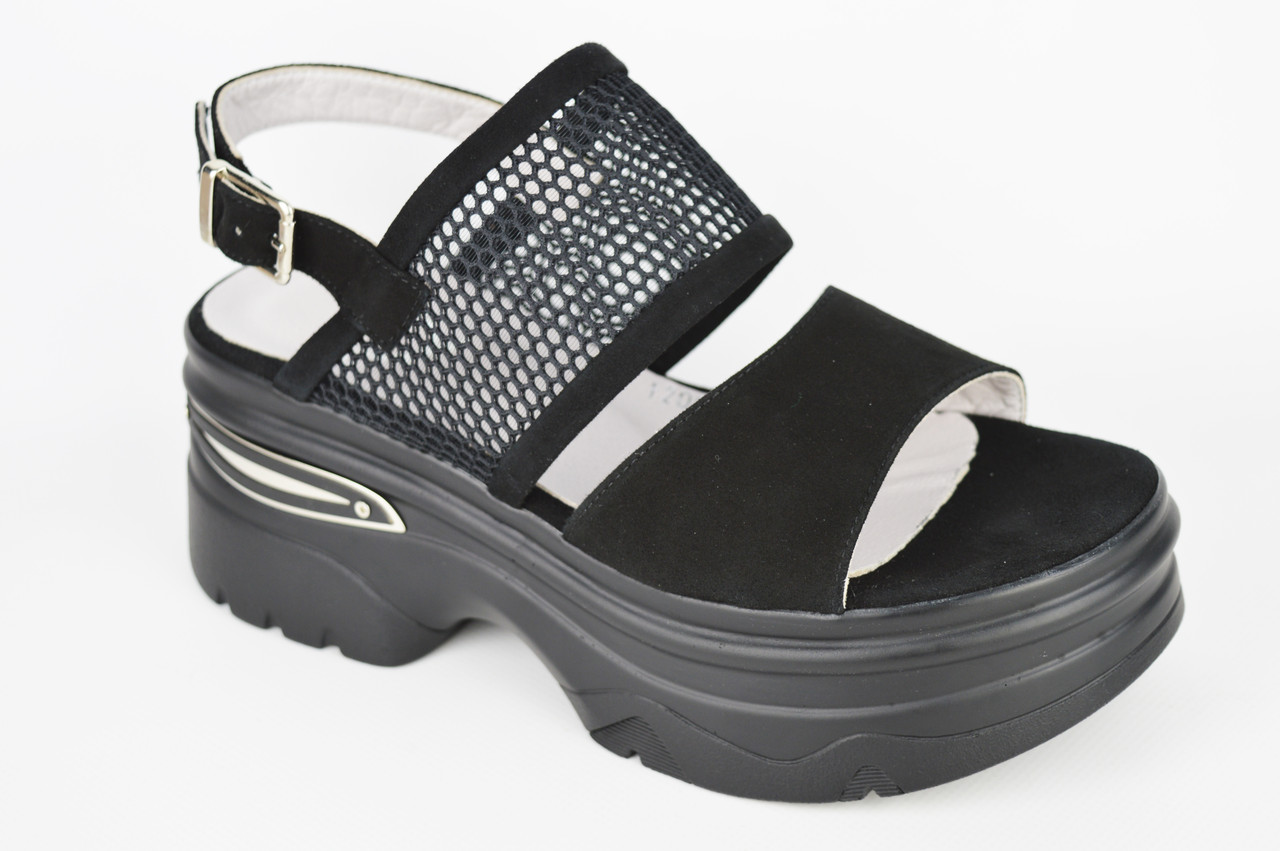 Босоніжки на танкеті Aquamarin 1200 39 Чорні замша 36