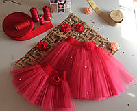 Красная пышная юбка из фатина для мамы и дочки фэмили лук