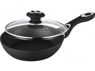 Сковорода з кришкою RAINSTAHL з мармуровим покриттям 28 см Колір чорний 9512-28
