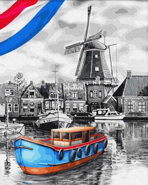 KGX 34231 Човна біля млина Картина за номерами на полотні 40х50см, фото 1