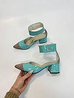 Яркие женские туфли, лаковые натуральные серо-бирюзовые, на удобном каблуке, весенние, демисезонные, 36-40р