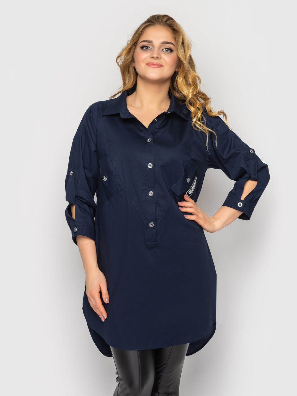 Жіноча сорочка батал бавовняна великі розміри 48-58 синя