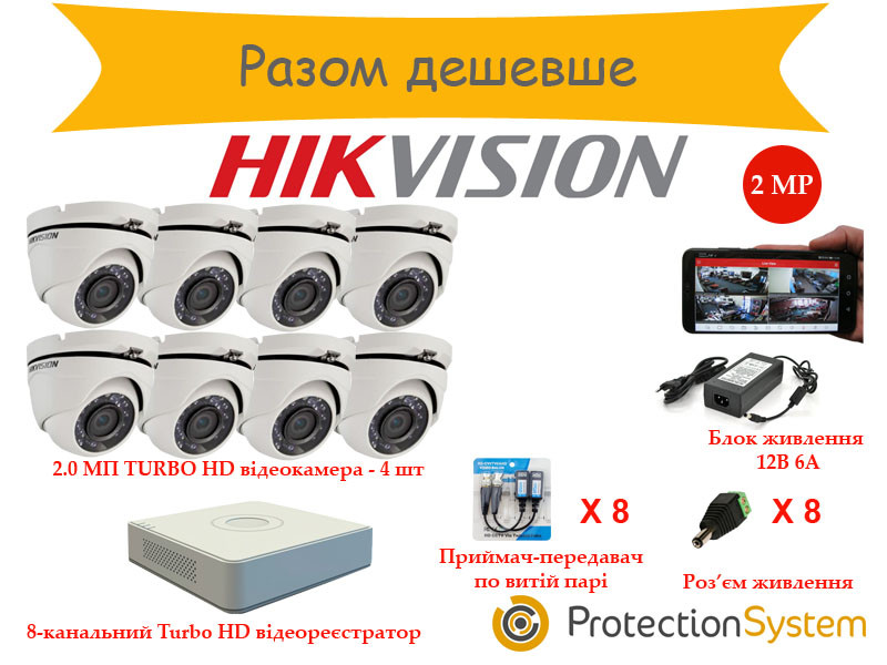 Комплект відеоспостереження HikKit09 THD 8cam 2MP