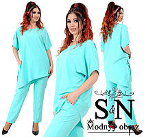 Ошатний жіночий костюм двійка великих розмірів: асиметрична блузка + штани (р. 48-50). Арт-2212/42