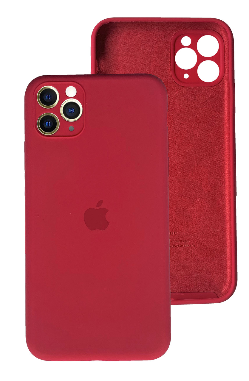 Чохол Silicone case Full Camera Protective для IPhone 12 Pro Rose red бордовий