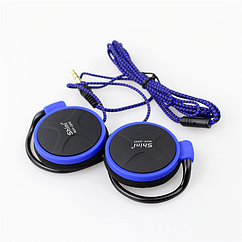 Чорні накладні навушники з синьою окантовкою і завушним кріпленням