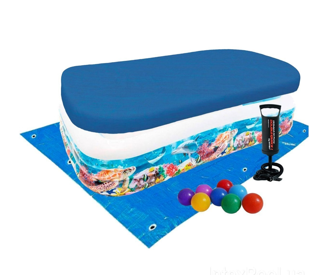 Надувний дитячий басейн Intex 58485 Тропічний Риф з підстилкою, тентом, насосом і кульками 10 шт, фото 1