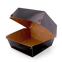 Коробка під бургер 118*118*86 мм, чорна/всередині крафт (арт. 13864) (600/100)