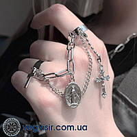 Винтажные кольца кресты набор колец 2шт соединены цепочкой Дева Мария комплект с крестом в стиле панк