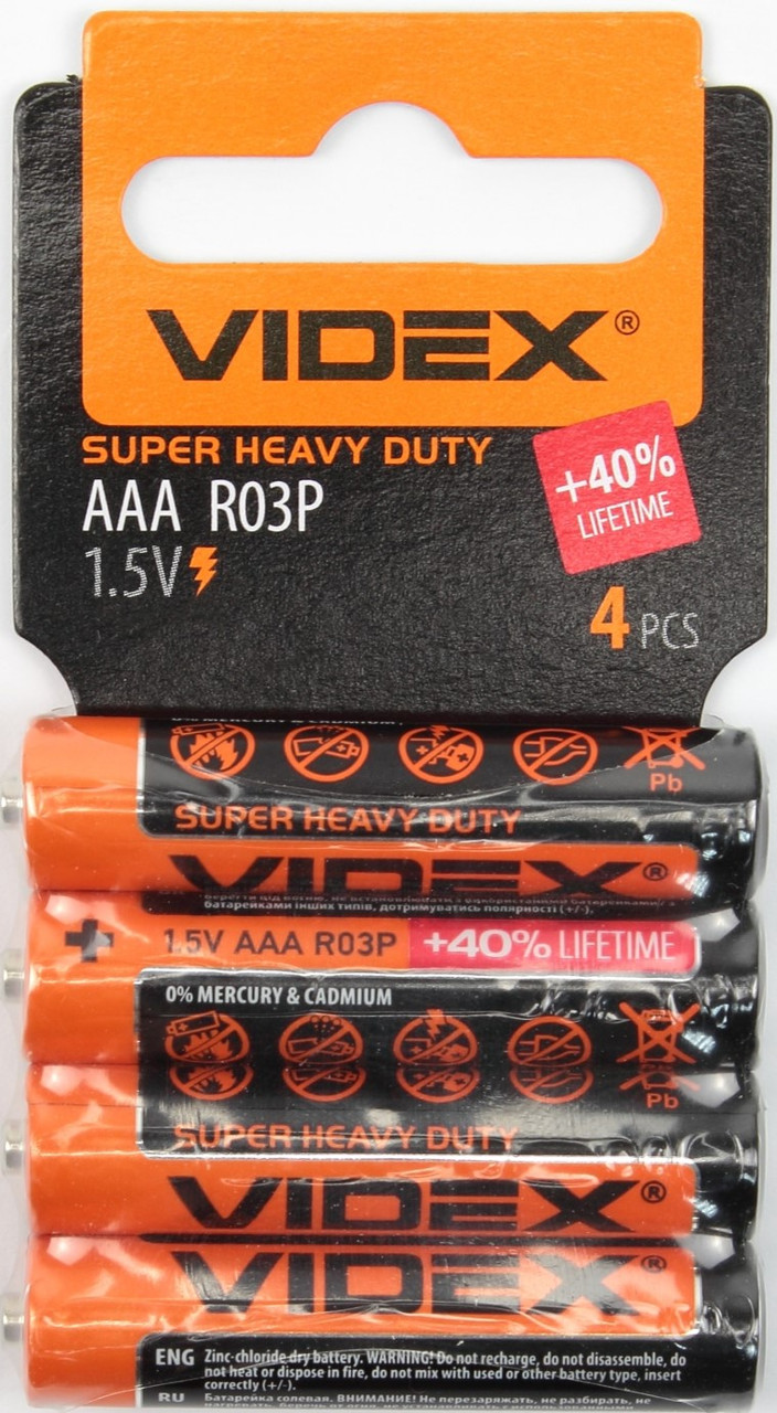 Батарейки Videx R-03/мініблістер 4шт (15)(360), фото 1