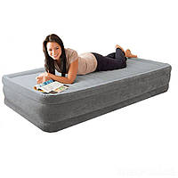 Надувная односпальная кровать 99*191*33 см, Intex 67766, встроенный электронасос, ультра-плюш