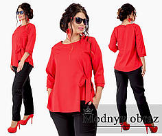 Діловий жіночий брючний костюм-двійка батал: блуза + штани (р.52-54). Арт-2276/42