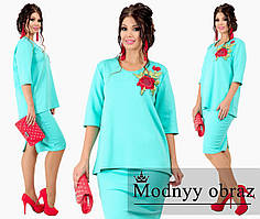 Ошатний жіночий спідничний костюм-двійка батал: блуза + спідниця (р. 48-62). Арт-2277/42