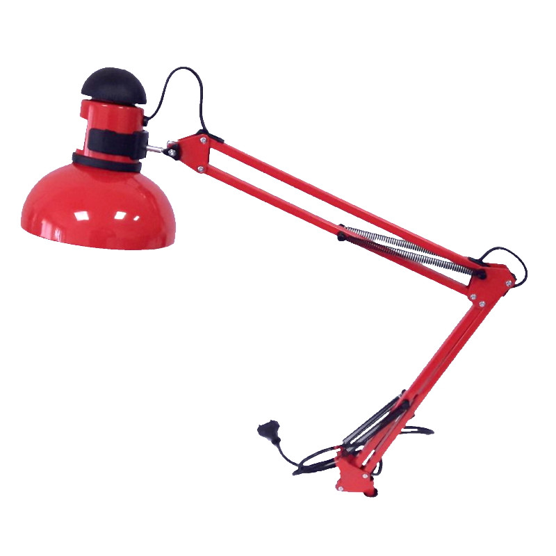 Красная настольная лампа со струбциной