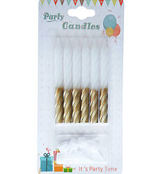 Свічки на день народження "Classic", 6 шт., h - 8 см., колір - білий із золотом