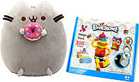 Мягкая игрушка котик с пончиком в лапках Пушин кэт и конструктор Bunchems 300 деталей (vol-894)