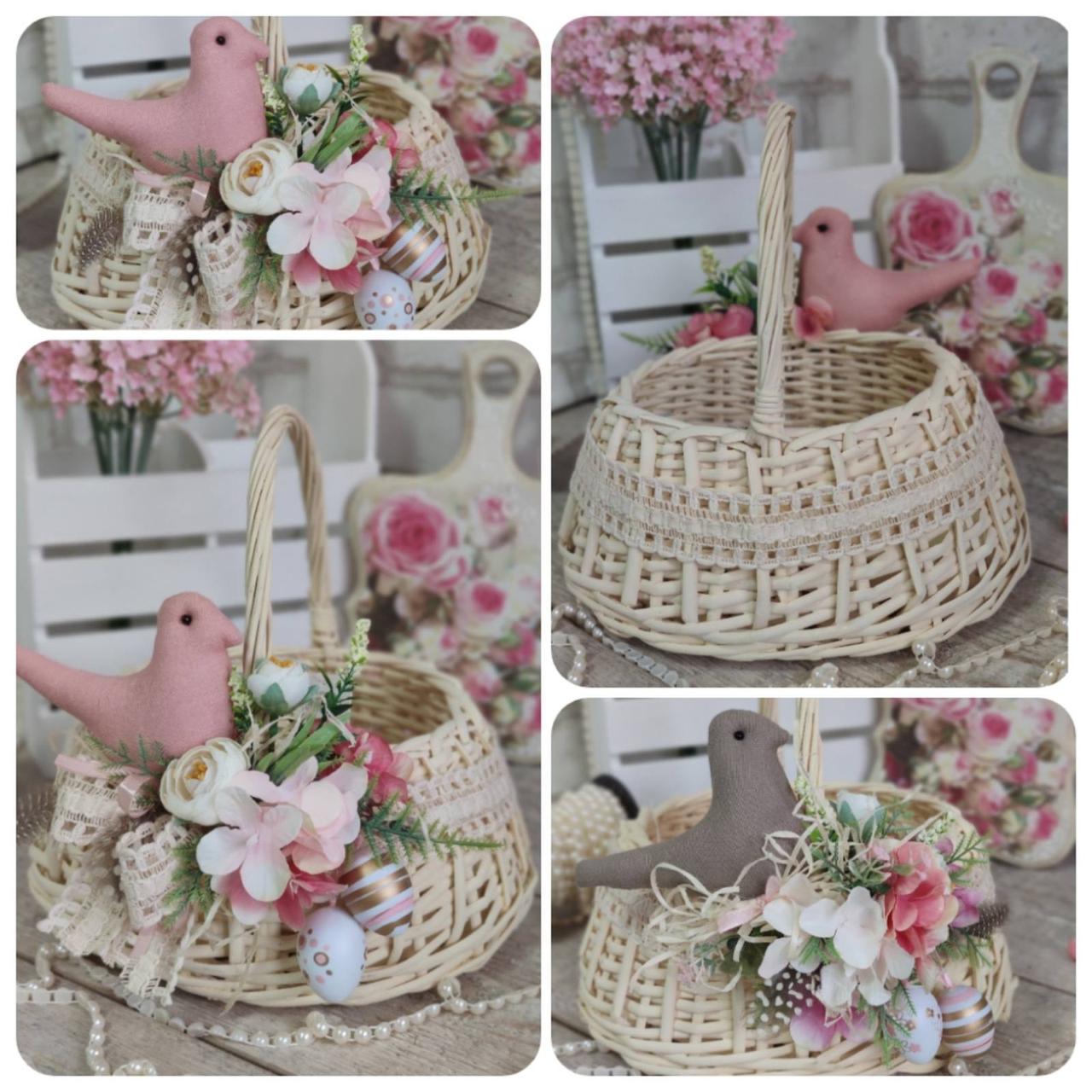 Великодній кошик з пташкою дитячий, Н з ручкою 24 см, дно - 25*20 см,  пасхальний декор., фото 1