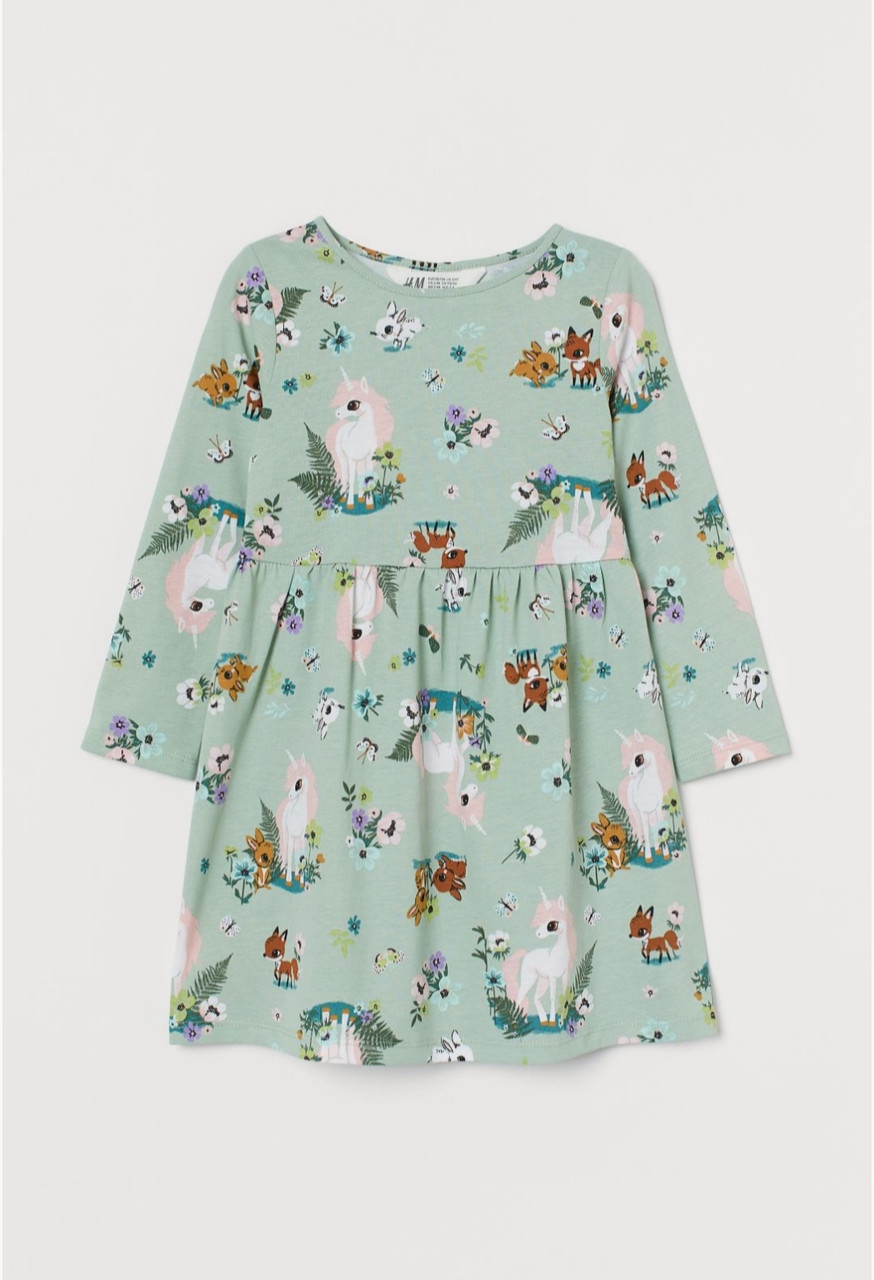 Плаття для дівчинки довгий рукав м'ятна в єдинороги H&M р. 98/104см