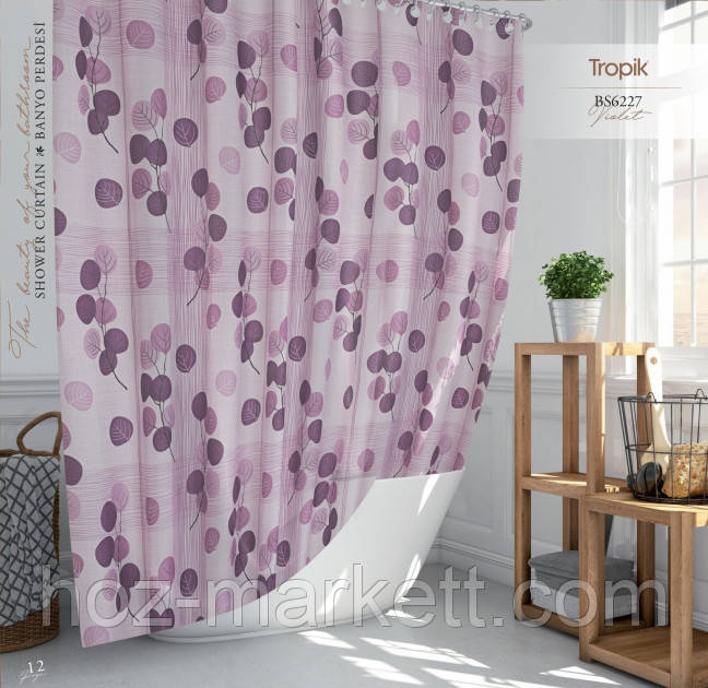 Тканинна шторка для душу Тропік 180 х 200 см Туреччина віолет, фото 1