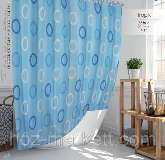 Тканинна шторка для душу Тропік 180 х 200 см Туреччина блакитна, фото 1