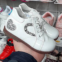 Детские белые лаковые Деми ботинки лаковые для девочки 22(14см),23(14,5см)запас 0,5+1 Clibee