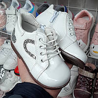 Детские Белые лаковые Деми ботинки, кроссовки для девочки clibee 22(14см)23(14,5см)