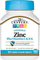 Цинк + витамины C и B6 вишневый вкус 21st Century (Zinc Plus Vitamins C&B-6 Chewable Cherry Flavor) 90