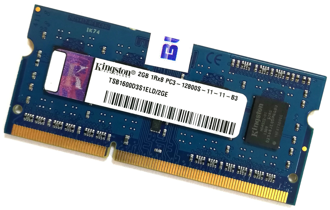 Оперативна пам'ять для ноутбука Kingston SODIMM DDR3 2Gb 1600MHz 12800s 1R8 CL11 (TSB1600D3S1ELD/2GE) Б/В, фото 1