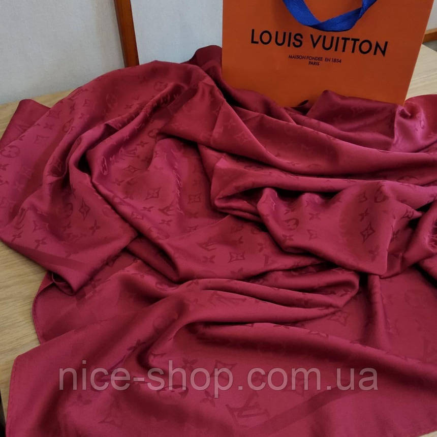 Хустка Louis Vuitton шовкова, кольору бордо, рубін, фото 1