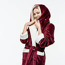 Жіночий махровий халат з капюшоном на запах з вушками+ махрові чобітки. Колір бордо + молочний, фото 7