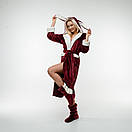 Жіночий махровий халат з капюшоном на запах з вушками+ махрові чобітки. Колір бордо + молочний, фото 9