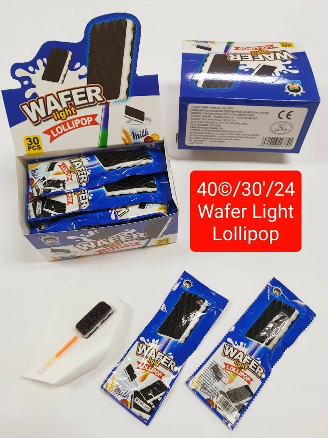 Леденец на палочке Wafer lollipop в форме вафельки со светящиеся палочкой 30шт - фото 1 - id-p1370761025