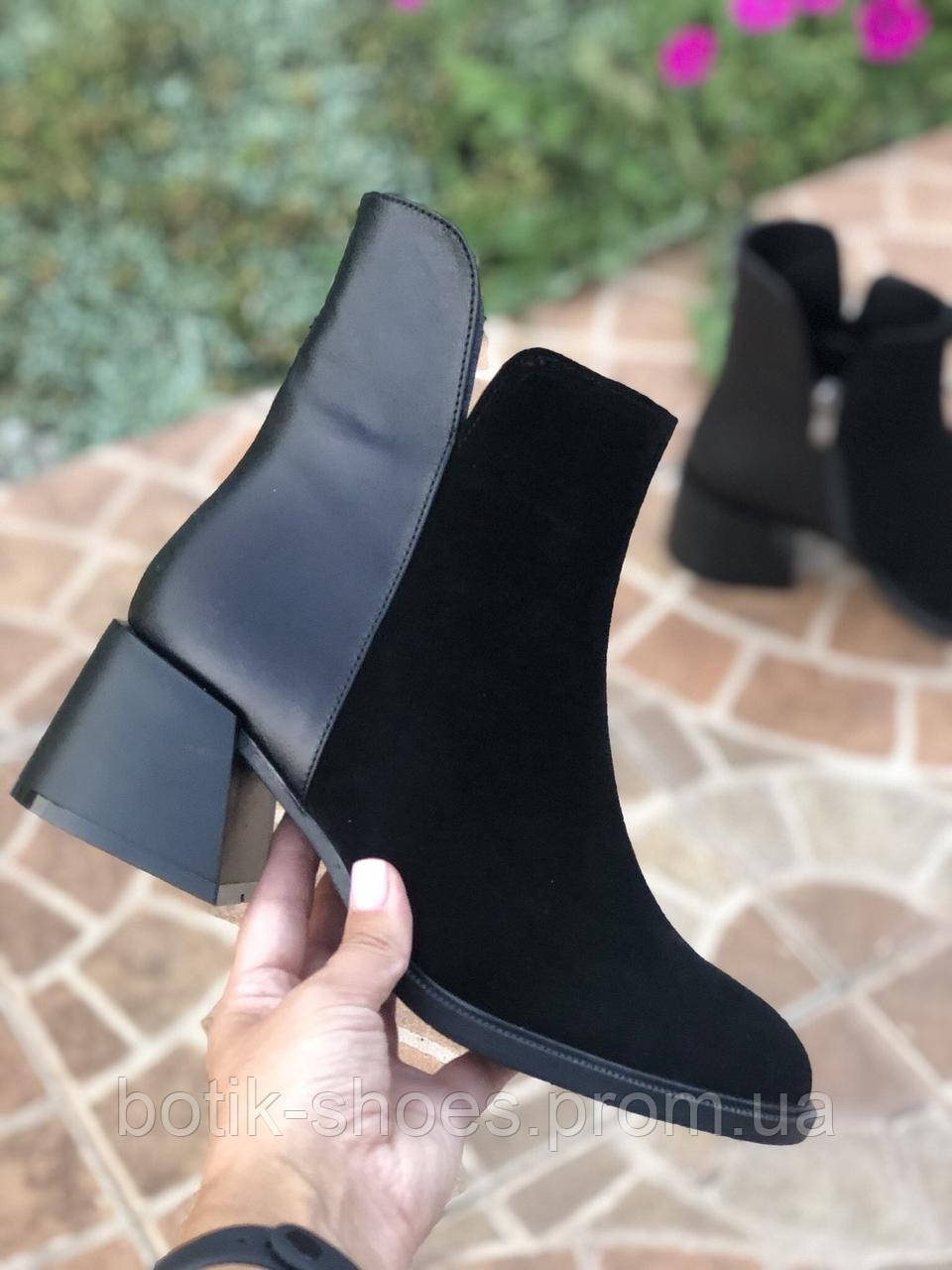 Шкіряні ботильйони черевики замшеві жіночі натуральні класичні на зручному середньому каблуці гарні чорні 40 розмір M.KraFVT 5065