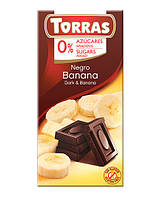 Шоколад чорний без цукру, без глютену TORRAS з бананом 52%, 75 г (8410342006011)