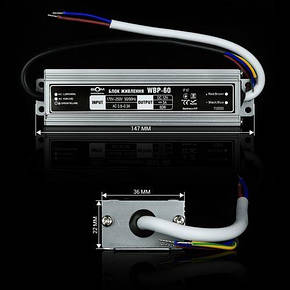 Блок живлення BIOM Professional DC12 60W WBP-60-12 5А герметичний (IP67) для LED стрічки, фото 3