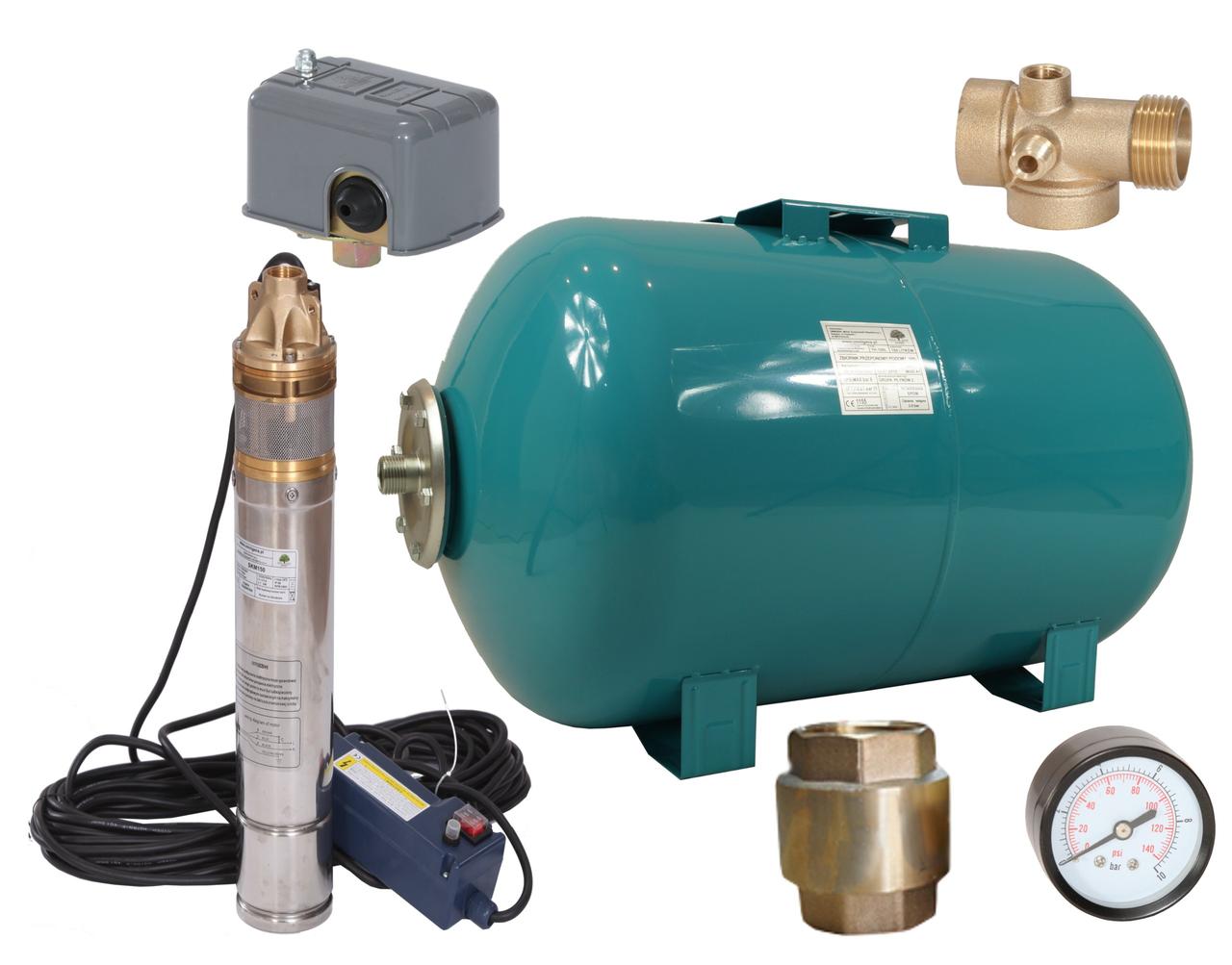 Глибинний насос для свердловин 4SKM-100 c ПОВНИМ КОМПЛЕКТОМ (бак 24л, монометр, п'ятерник, клапан, реле)