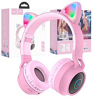 Беспроводные наушники с ушками hoco. W27 Cat Ear Bluetooth Wireless Headphones Pink