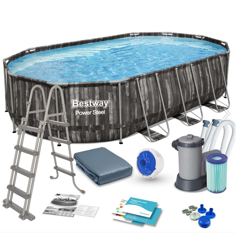 Басейн Bestway 5611R каркасний 610 x 366 x 122 см, фільтр-насос 5678 л/год, тент, сходи