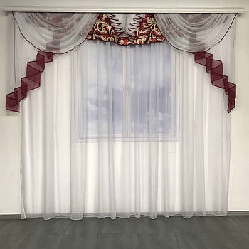 Ламбрекени на вікна, ламбрекени в залу, ламбрекени у вітальню Бордовий (L-308-20)