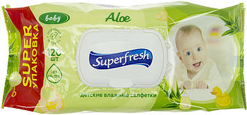 Серветки вологі Super Fresh Алое 120шт для дітей та мам, з клапаном №2292(9)