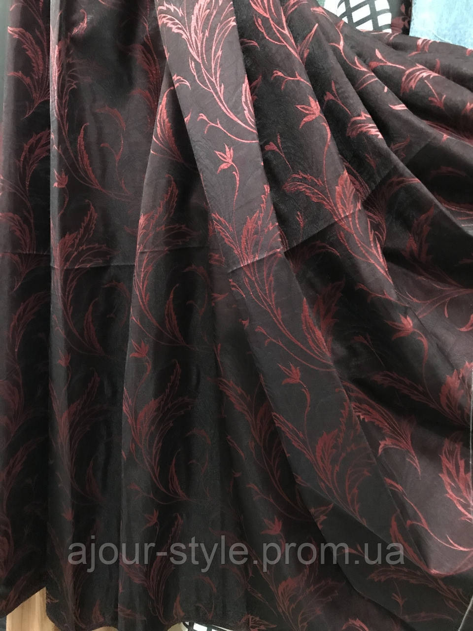 Штори, портьєри турецькі червоні з темно-коричневим жаккард з органзою